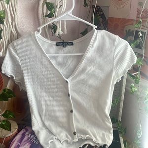 White crop button up